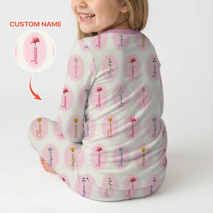 God Says I Am Birthmonth Flowers Custom Name Two Piece Long Sleeve Pajama Set