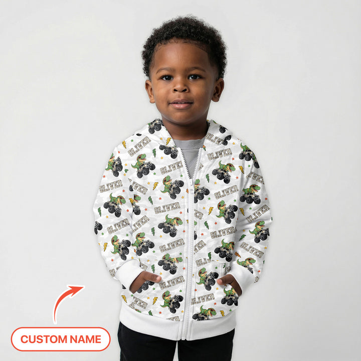 Custom Name Camo Trucker Dino Zip Hoodie