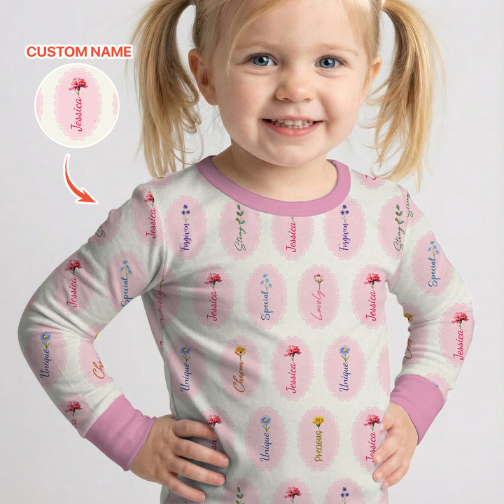 God Says I Am Birthmonth Flowers Custom Name Two Piece Long Sleeve Pajama Set