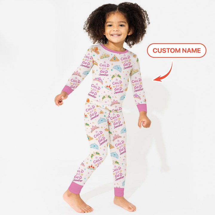 Princess A Child Of God Custom Name Two Piece Long Sleeve Pajama Set