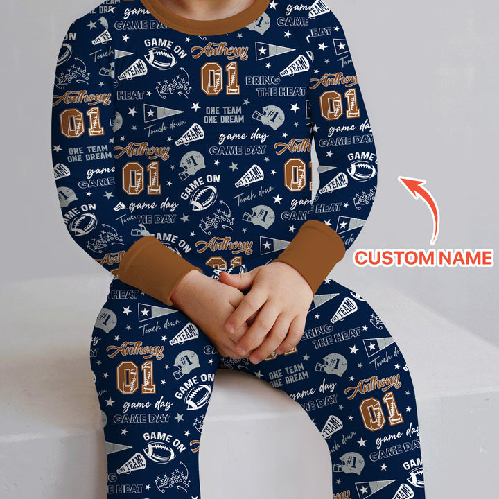 Custom Name Football Game Day Two Piece Long Sleeve Pajama Set