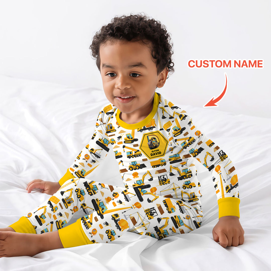 Custom Name Construction Initials Two Piece Long Sleeve Pajama Set