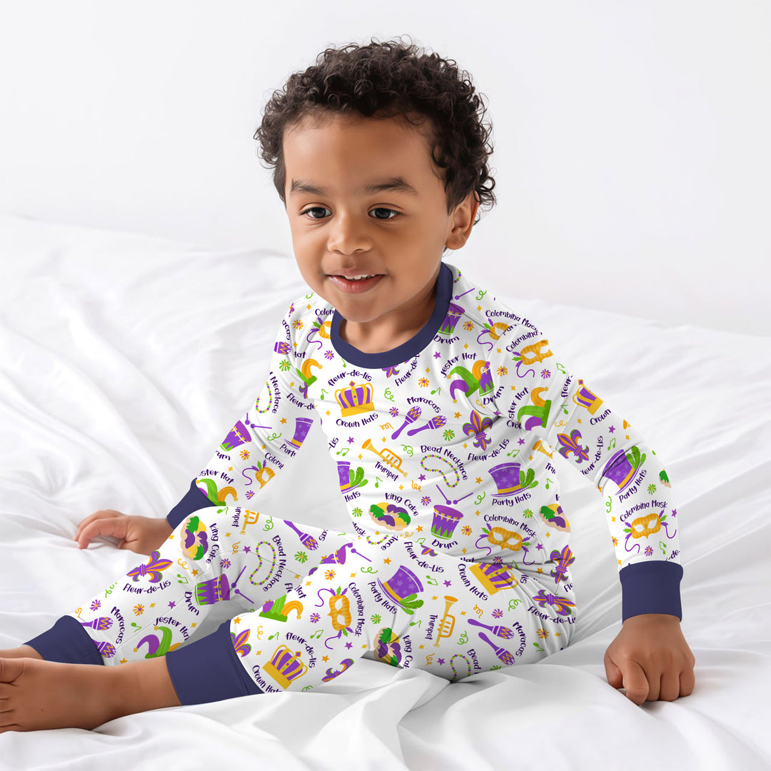 Mardi Gras Family Matching Two Piece Long Sleeve Pajama Set