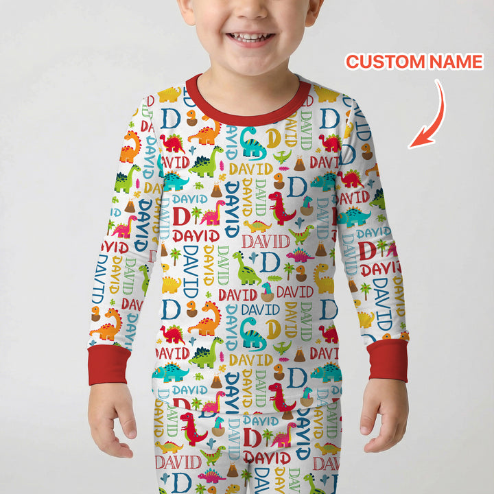 Personalized Fantasy Dinosaur Word Two Piece Long Sleeve Pajama Set