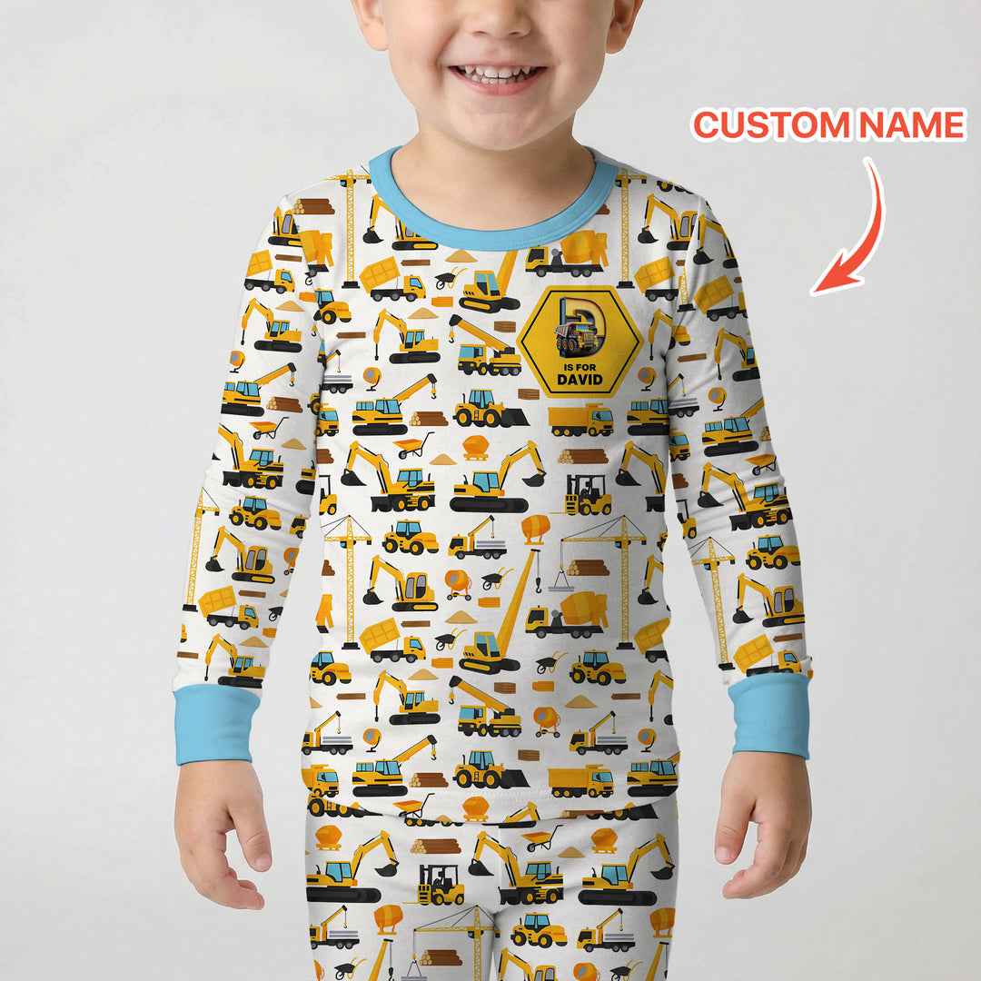 Custom Name Construction Initials Two Piece Long Sleeve Pajama Set