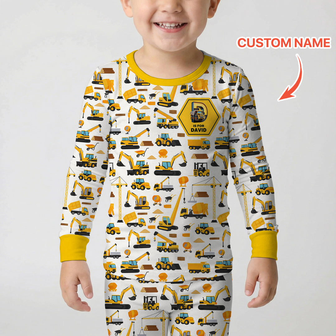 Custom Name Construction Initials Two Piece Long Sleeve Pajama Set