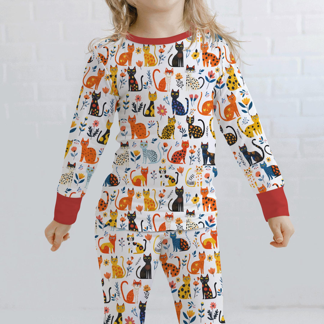 Whimsy Woodland Cats Two Piece Long Sleeve Pajama Set