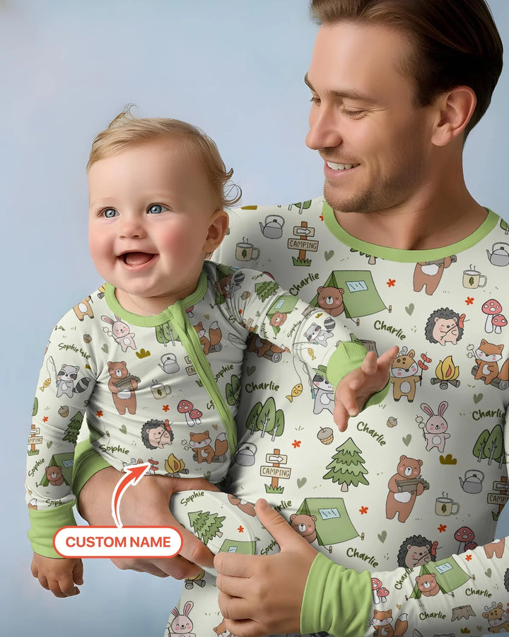 Custom Name Little Camp Buddies Bamboo Men's Pajama Set