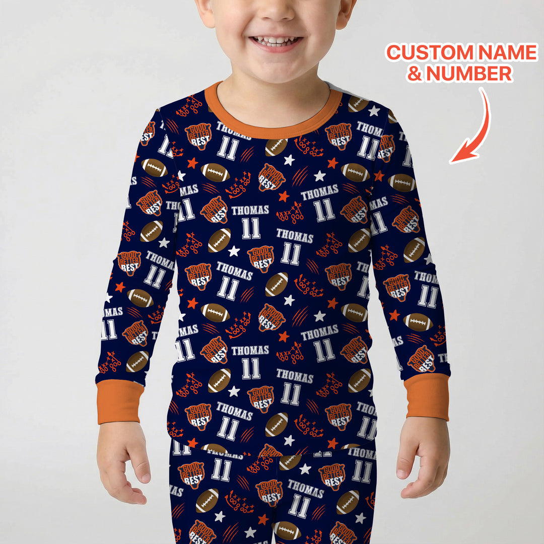 Custom Name Football Good Better Best Two Piece Long Sleeve Pajama Set