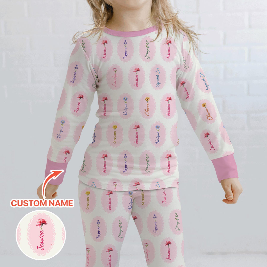 God Says I Am Birthmonth Flowers Custom Name Two Piece Long Sleeve Pajama Set