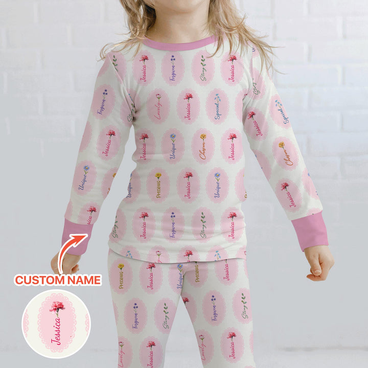 God Says I Am Birthmonth Flowers Custom Name Two Piece Long Sleeve Pajama Set