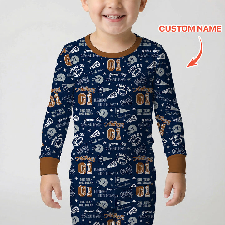 Custom Name Football Game Day Two Piece Long Sleeve Pajama Set