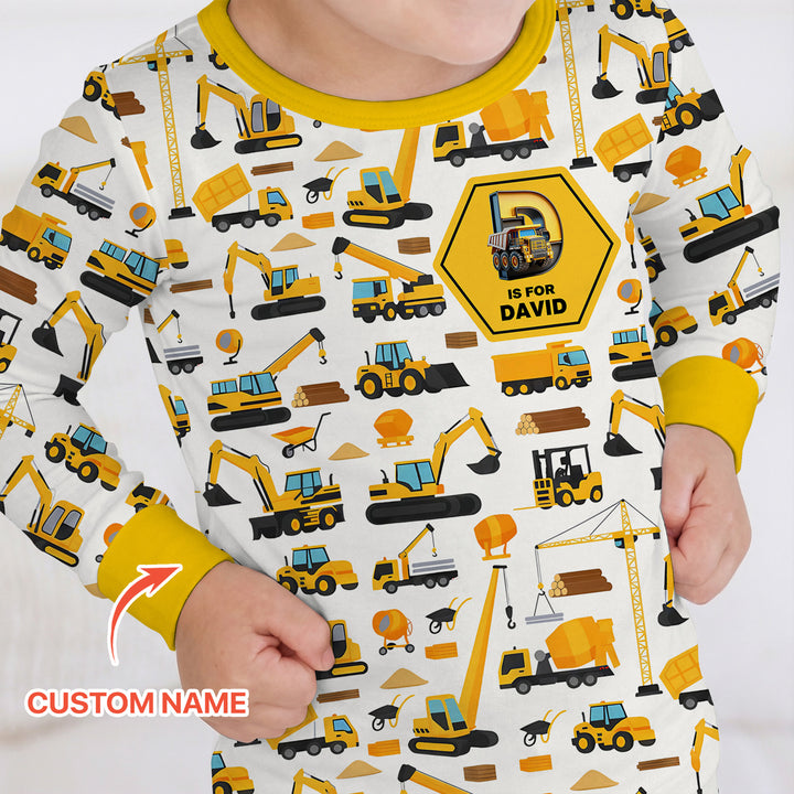 Custom Name Construction Initials Two Piece Long Sleeve Pajama Set