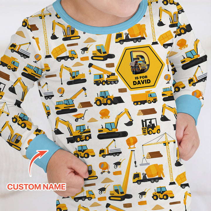 Custom Name Construction Initials Two Piece Long Sleeve Pajama Set