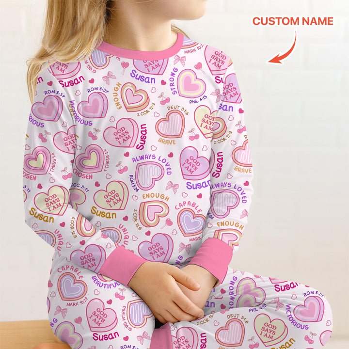 God Says I Am Sweet Heart Matching Mommy & Baby Two Piece Long Sleeve Pajama Set