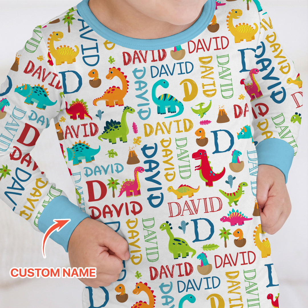 Personalized Fantasy Dinosaur Word Two Piece Long Sleeve Pajama Set