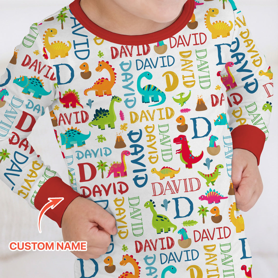Personalized Fantasy Dinosaur Word Two Piece Long Sleeve Pajama Set