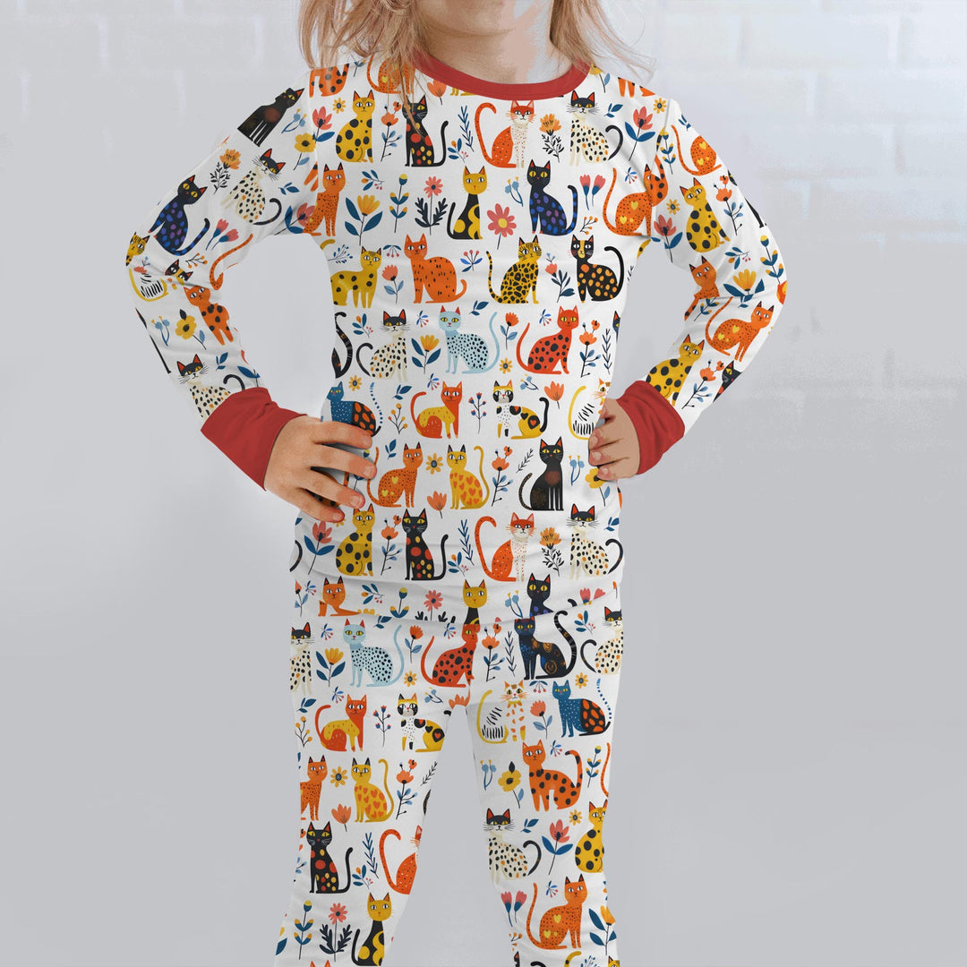 Whimsy Woodland Cats Two Piece Long Sleeve Pajama Set
