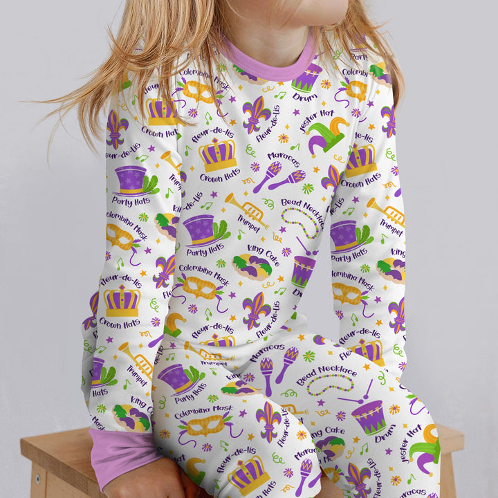 Mardi Gras Family Matching Two Piece Long Sleeve Pajama Set