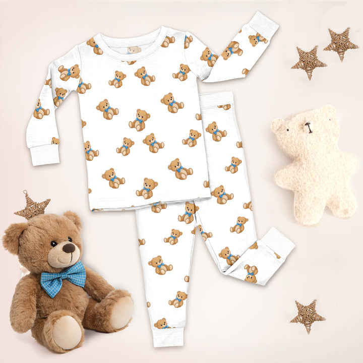 Blue Bow Teddy Bear Bamboo Pajama for Baby
