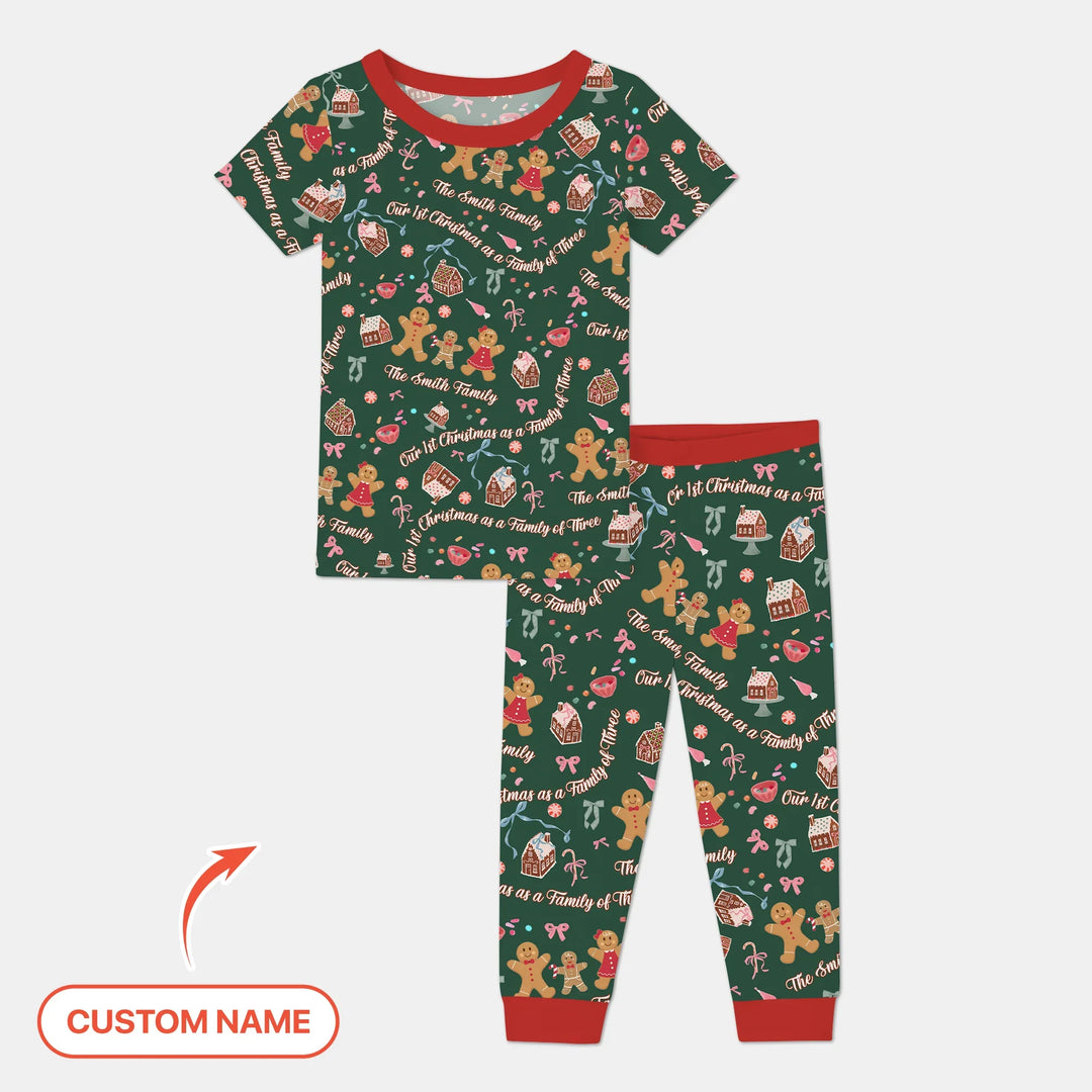 Custom Name Family Gingerbread Two Piece Short Sleeve Pajama Set