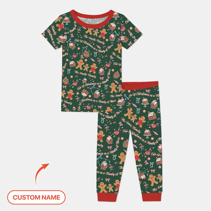 Custom Name Family Gingerbread Two Piece Short Sleeve Pajama Set
