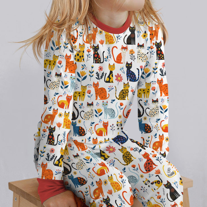 Whimsy Woodland Cats Two Piece Long Sleeve Pajama Set
