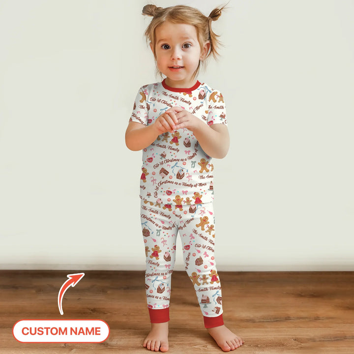 Custom Name Family Gingerbread Two Piece Short Sleeve Pajama Set