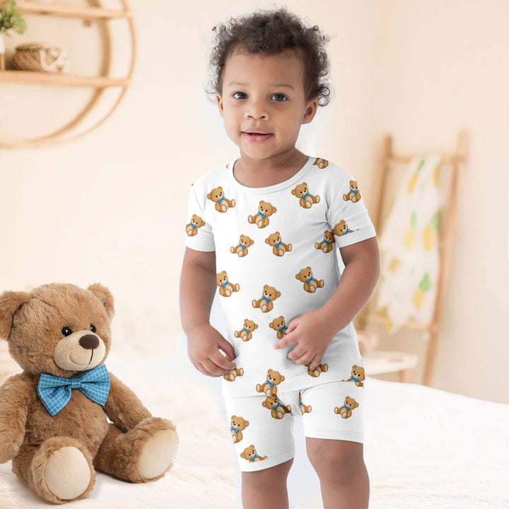 Blue Bow Teddy Bear Bamboo Pajama for Baby