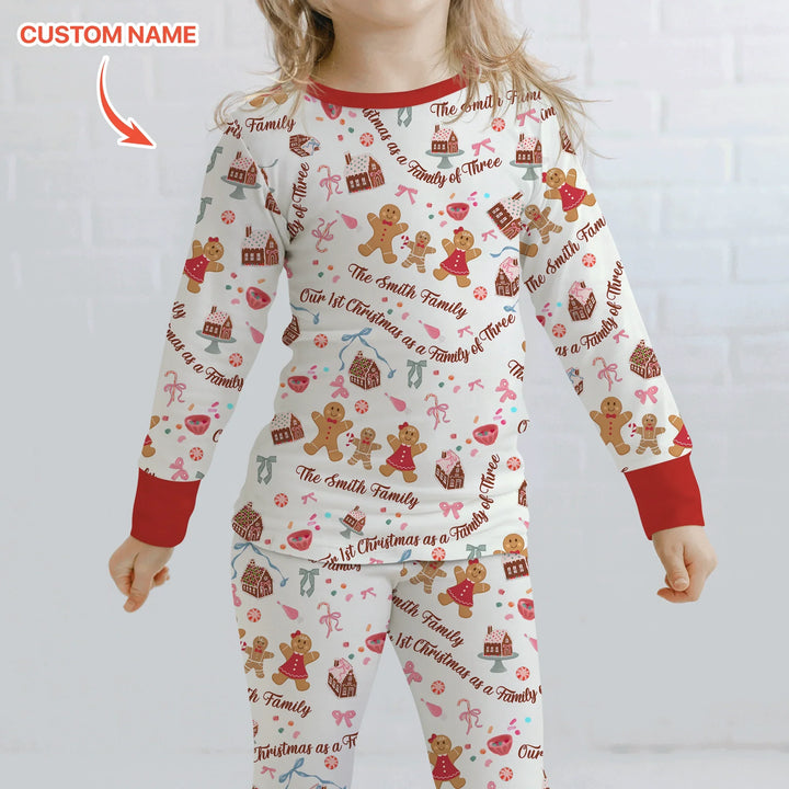 Custom Name Family Gingerbread Two Piece Long Sleeve Pajama Set