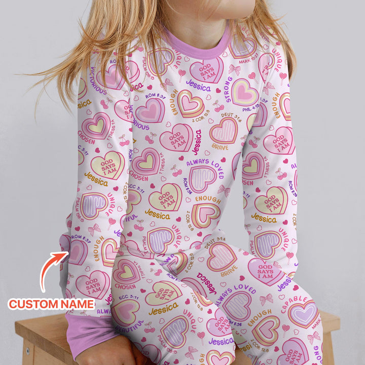 God Says I Am Sweet Heart Matching Mommy & Baby Two Piece Long Sleeve Pajama Set