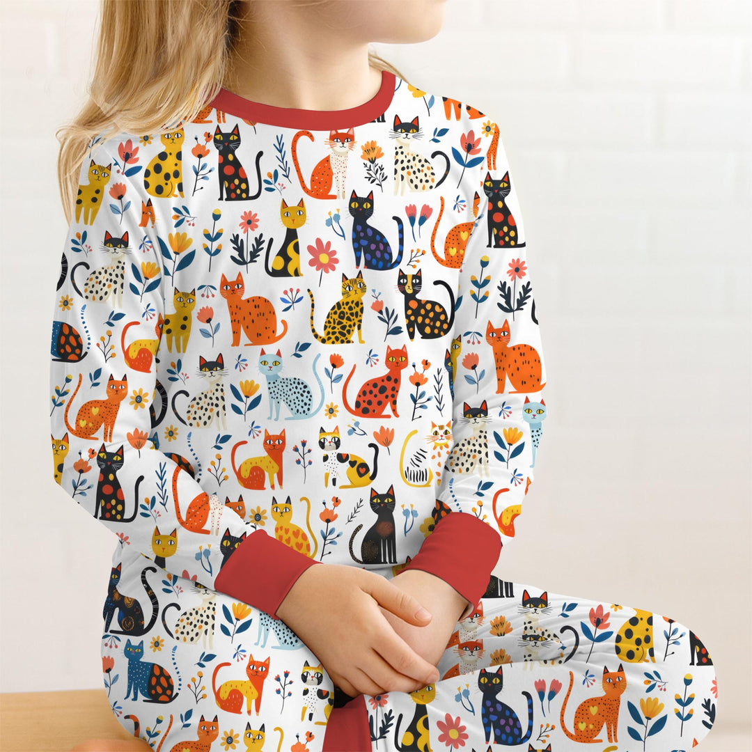 Whimsy Woodland Cats Two Piece Long Sleeve Pajama Set