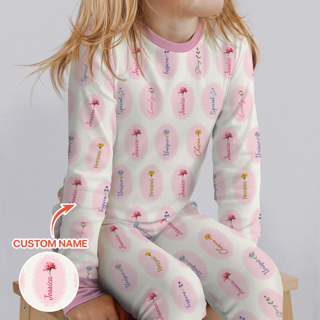 God Says I Am Birthmonth Flowers Custom Name Two Piece Long Sleeve Pajama Set