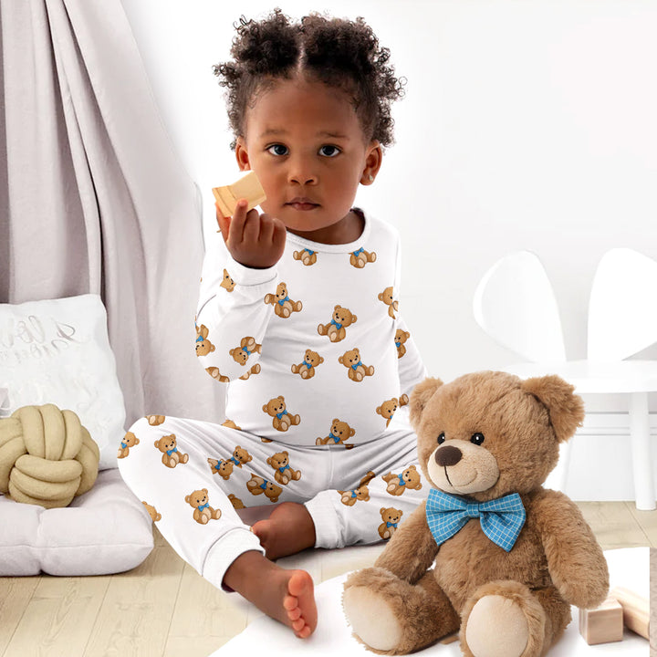 Blue Bow Teddy Bear Bamboo Pajama for Baby