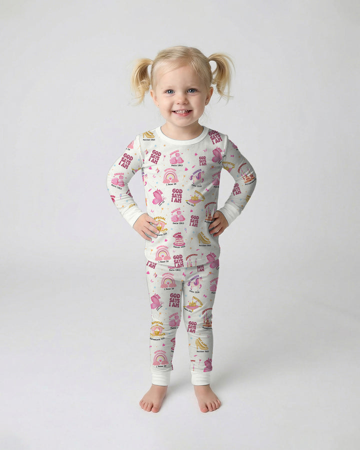 God Says I Am Girl Two Piece Long Sleeve Pajama Set