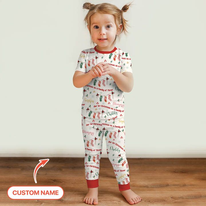 Custom Name Family Christmas Stockings Two Piece Short Sleeve Pajama Set