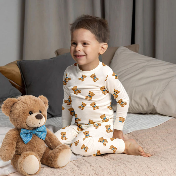 Blue Bow Teddy Bear Bamboo Pajama for Baby