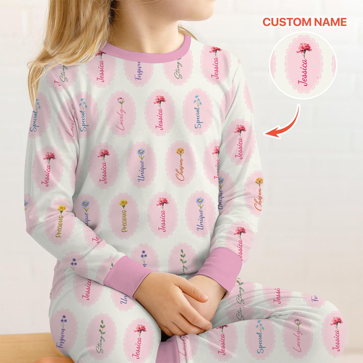 God Says I Am Birthmonth Flowers Custom Name Two Piece Long Sleeve Pajama Set