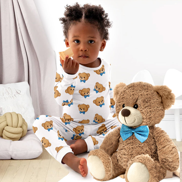 Blue Bow Teddy Bear Head Bamboo Pajama for Baby