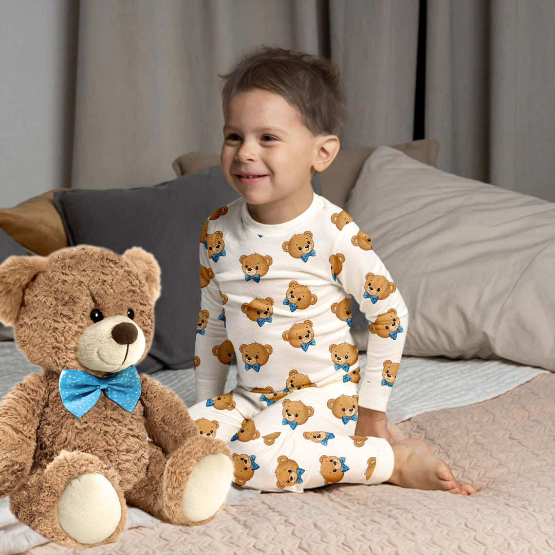 Blue Bow Teddy Bear Head Bamboo Pajama for Baby