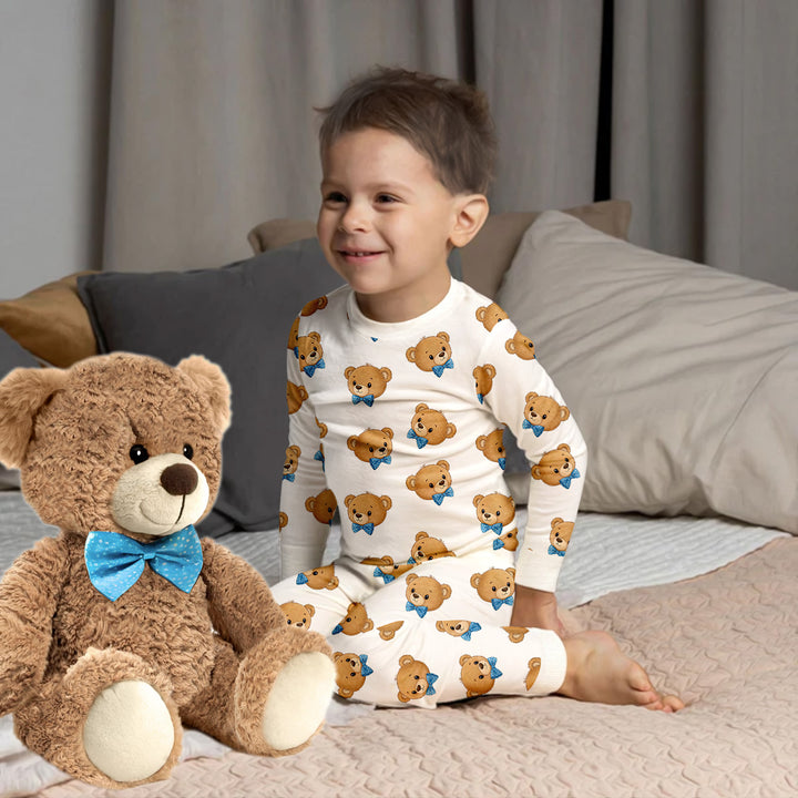 Blue Bow Teddy Bear Head Bamboo Pajama for Baby