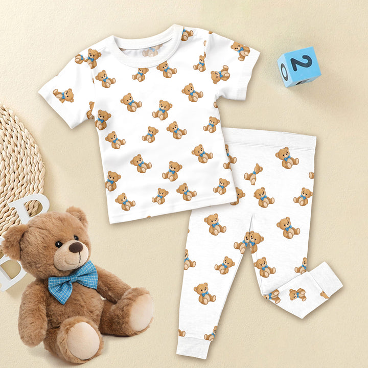 Blue Bow Teddy Bear Bamboo Pajama for Baby
