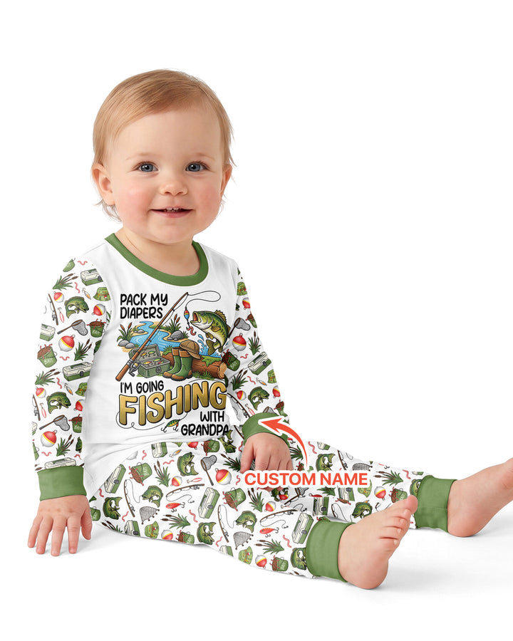I'm Going Fishing With Grandpa Bamboo Two Piece Long Sleeve Pajama Set
