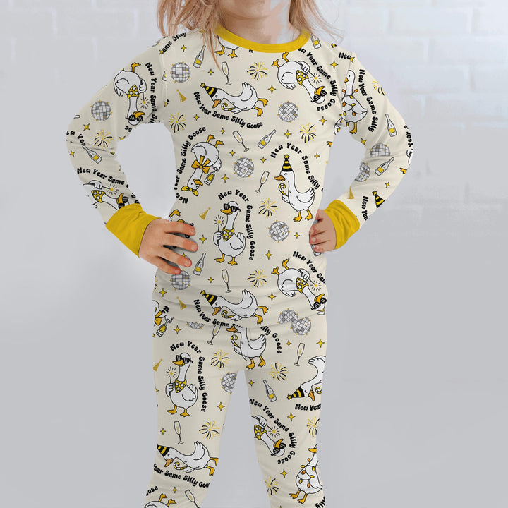 New Year Silly Goose Two Piece Long Sleeve Pajama Set