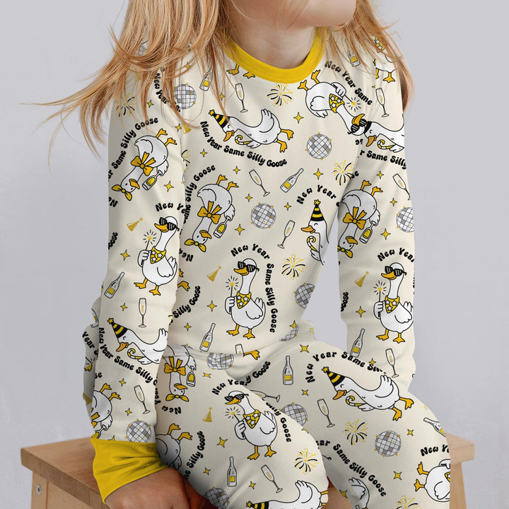 New Year Silly Goose Two Piece Long Sleeve Pajama Set