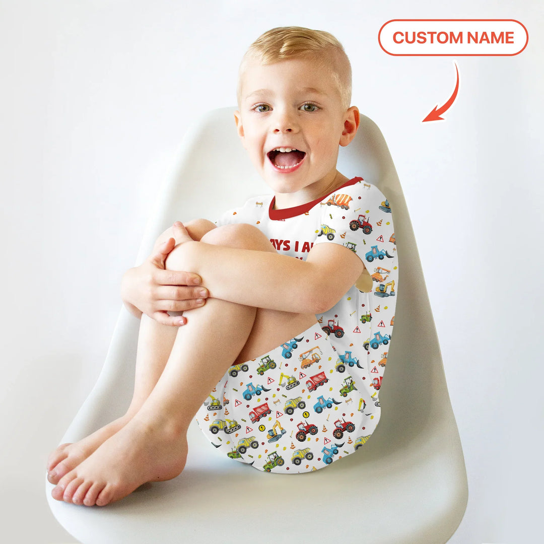 God Says I Am Custom Name Construction Two Piece Short Sleeve Shorts Pajama Set , God Says I Am Custom Name Construction Two Piece Short Sleeve Shorts Pajama Set - 12-18M