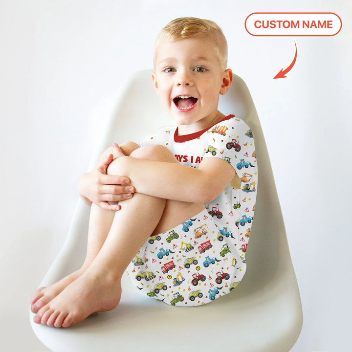 God Says I Am Custom Name Construction Two Piece Short Sleeve Shorts Pajama Set , God Says I Am Custom Name Construction Two Piece Short Sleeve Shorts Pajama Set - 12-18M