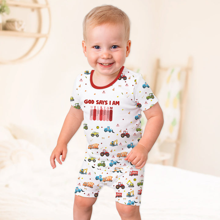 God Says I Am Custom Name Construction Two Piece Short Sleeve Shorts Pajama Set