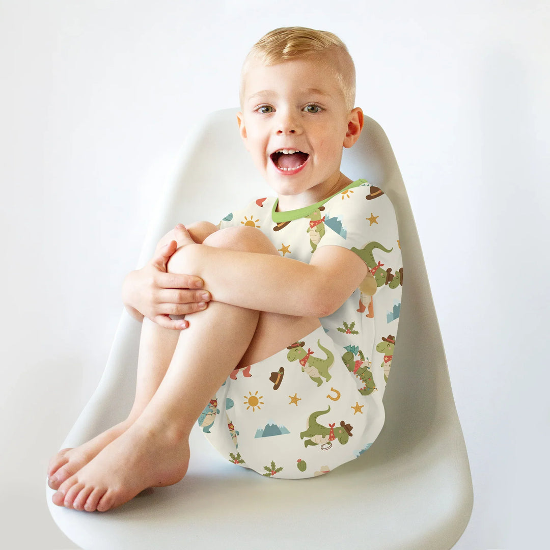 Christmas Cowboy Dinosaur Two Piece Short Sleeve Shorts Pajama Set