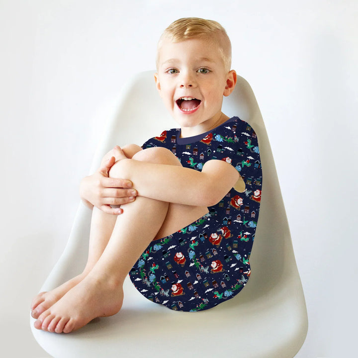 Dinosaurs Santa's sleigh Two Piece Short Sleeve Shorts Pajama Set